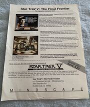 Star Trek V: The Final Frontier Computer Game Flyer Mindscape - $6.64