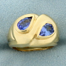 1.5ct TW Tanzanite Two Stone Ring in 14K Yellow Gold - £866.00 GBP