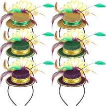 6 Pcs Mardi Gras Top Hat Headband Feather Headpiece for Women Girls Mini Hat Hai - £42.42 GBP