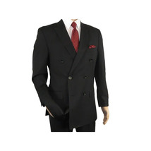Men Apollo King Double Breasted Formal Business Suit Pleated Pants DM21 Black image 3