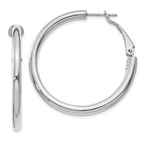 14k Gold 3x30mm Polished Round Omega Back Hoop Earrings PRE223W - $542.46