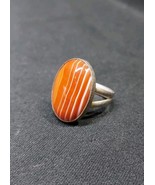 Vintage Red Orange Banded Agate Southwestern Sterling Silver Ring Size 10 - $913.81 MXN