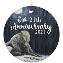 hdhshop24 Our 21 Years Anniversary Wolf Couple in Love Snowy 2021 Ornament 21th  - £15.78 GBP