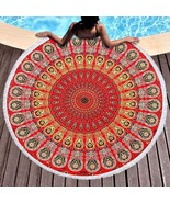 Red Round Small Tassal Psychedelic Bohemian Wall Hanging Tapestry 72 Inc... - $18.99