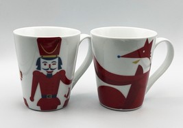 Starbucks Coffee Mugs  2012 Set of 2 Cups 1 Drummer Boy &amp; 1 Red &amp; White Fox VGC - £12.12 GBP