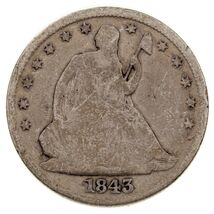 1843 50C Seated Half Dollar in Good Condition, Full Strong Rims, Light Gray - $83.98