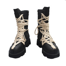 New Autumn Winter Fashion Thick-soled High-top Lace-up Side Zipper Leather Singl - £110.55 GBP