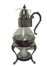 VTG Coffee/Tea Carafe Silver Plated &amp; Glass with Stand Candle Warmer Mid Century - £18.28 GBP