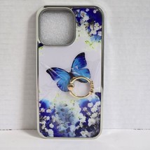 Cell Phone Case for iPhone 15 Pro Max 6.7" Blue Butterflies Floral Silver Ring - $8.89