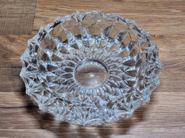 Vintage Round HEAVY Crystal Clear Diamond  Cut Glass Ashtray 7&quot; Diameter  - £17.38 GBP