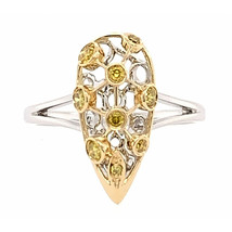 Argyle 0.21ct Natural Fancy Deep Yellow &amp; White Diamonds Engagement Ring 18K - £982.07 GBP