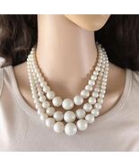 Faux Pearl Lucite Triple Strand Choker Necklace, Mid-Century Japan 1950s - $23.75