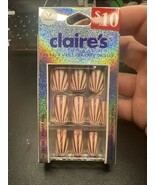 24pc Claire&#39;s Fake False Glue On Pink Sunburst Square Metallic Nails - $13.64 CAD