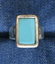 Elegant Turquoise Glass Silver-tone Ring 1970s vintage size 6 - £10.31 GBP