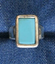 Elegant Turquoise Glass Silver-tone Ring 1970s vintage size 6 - £10.23 GBP