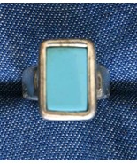 Elegant Turquoise Glass Silver-tone Ring 1970s vintage size 6 - £10.35 GBP