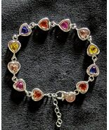 925 Silver Heart Charm Bracelet with Multicolor Stones Gemstones - $28.50