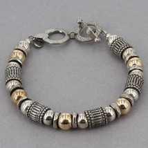 Retired Silpada Heavy Sterling &amp; Gold-Filled Textured Bead Toggle Bracelet B1223 - £47.95 GBP