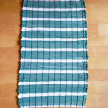 New Green and White Woven Loomed Rag Rug 36 x 22 inch Machine Washable USA Made - £25.23 GBP
