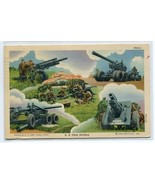 US Field Artillery Guns Multi View Military linen 1942 postcard - £5.12 GBP