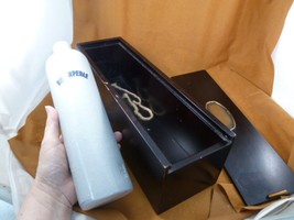 BOX-1020) Vintage Rheinperle Gray Salt crock wine bottle in Mahogany wood box - £53.89 GBP