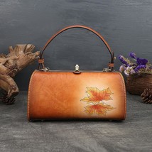 Retro Leather Women Bag 2022 New Elegant Handmade Printed Lady Small Handbag Fir - £94.57 GBP