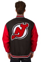 NHL New Jersey Devils Poly Twill Jacket Embroidered Patches JH Design Black Red - £110.16 GBP
