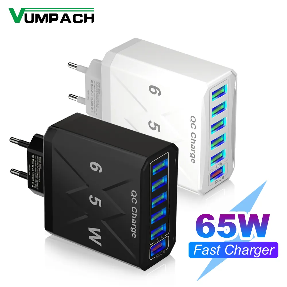 65W 6 Ports USB Charger Fast Charging QC3.0 Travel Charger For iPhone 14 Samsung - £6.91 GBP+