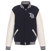 MLB Tampa Bay Rays Reversible Fleece Jacket PVC Sleeves 2 Front Logos JH Design - $119.99