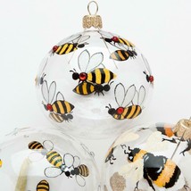 Bee Bumblebee Hand-painted Hanging Clear Blown Glass Ornament Set 3 Poland - £47.33 GBP