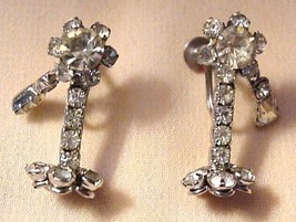 Vintage Brilliant Screw Back Lamp Post Dangling Rhinestone Earrings - $54.45