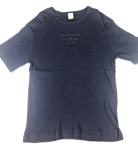 Calvin Klein T Shirt Vintage Y2K 90s Mens Large Ribbed Spell Out Navy Blue Knit - $13.09