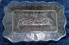 Last Supper Religious Glass Plate Bread Tray 11 X 7 Vintage Tiara Indiana Glass - £11.93 GBP