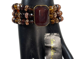New Stretch Brown Acrylic Gemstone Statement Cookie Lee Brown Beaded Bracelet - $14.01