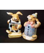 Set of china shakers Bunny Rabbit Milk &amp; Cookies carton &amp; jar Easter Spring - $12.95