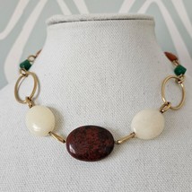 Natural Quartz Jade Spinel Tigers Eye Stone Necklace Gold Tone Open Link - £23.70 GBP