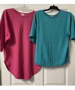 2 T Shirts Womens Large 80s KOOLERS by RAINBOW Vintage Aqua and Pink - $10.36