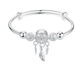 Dream Catcher Bracelet Premium Bangle 925 Silver Plated Tassel Feather Charm - £5.08 GBP