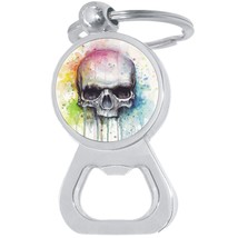 Rainbow Skeleton Skull Bottle Opener Keychain - Metal Beer Bar Tool Key Ring - £8.60 GBP