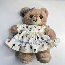 Russ Applause Vintage Mommy TEDDY WINKS Plush Bear 1987 Open Shut Eyes Dress 13" - £19.46 GBP
