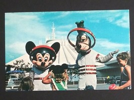 Walt Disney World Florida Mickey &amp; Goofy in Space Suits Mountain Postcard 1980 - $7.99