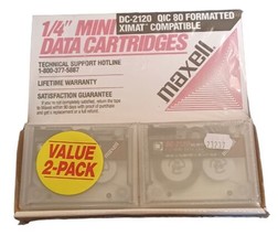 NOS Maxell DC-2120 1/4” 2-Pack Mini Data Cartridge Tapes QIC 80 Formatted - £7.78 GBP