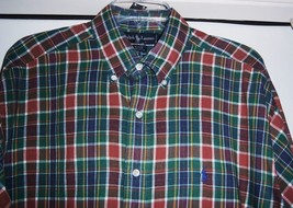 RALPH LAUREN Blaire Shirt Blue Label L/S Button Down Plaid Cotton Mens L... - $33.65