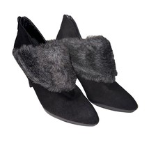 Velvet Heart Womens Black Suede Ankle Stiletto Boots Gray Faux Fur Trim, Sz 9M - £19.74 GBP