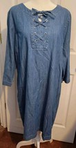 Talbots Chambray Shift Dress Womens 16P Lightweight 3/4 Sleeve Laced Den... - £27.61 GBP