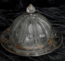 Beautiful Vintage Pressed Glass Butter Dish, Gold Trim, Good Cond, Looks Old - £23.35 GBP