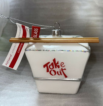 Chinese Take Out Rice Box w/Chopsticks Blown Glass Christmas Ornament New - £19.97 GBP
