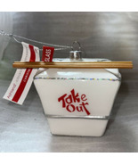 Chinese Take Out Rice Box w/Chopsticks Blown Glass Christmas Ornament New - £19.91 GBP