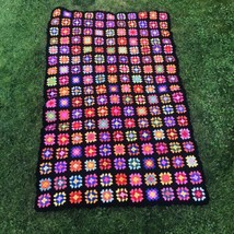 Vintage Granny Square Afghan Hand Crochet Multi-Color Blanket Roseanne 38x60 - £31.56 GBP
