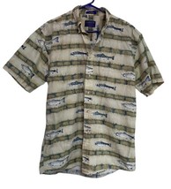 Men&#39;s Pendleton Tan Trout Fish Short Sleeve Button Up Shirt Medium Vintage - $11.13